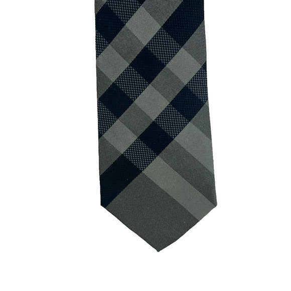 Burberry London Nova Check Plaid Silk Necktie Gray slim Designer Business - Picture 1 of 11